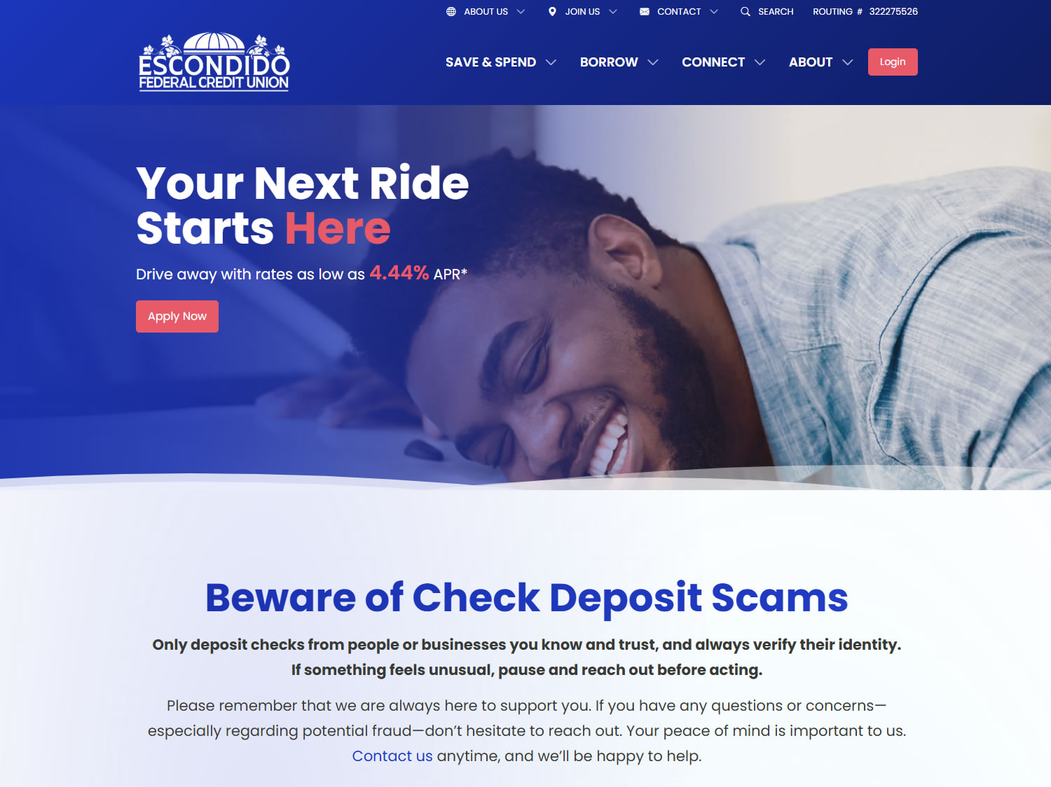 Escondido Federal Credit Union website